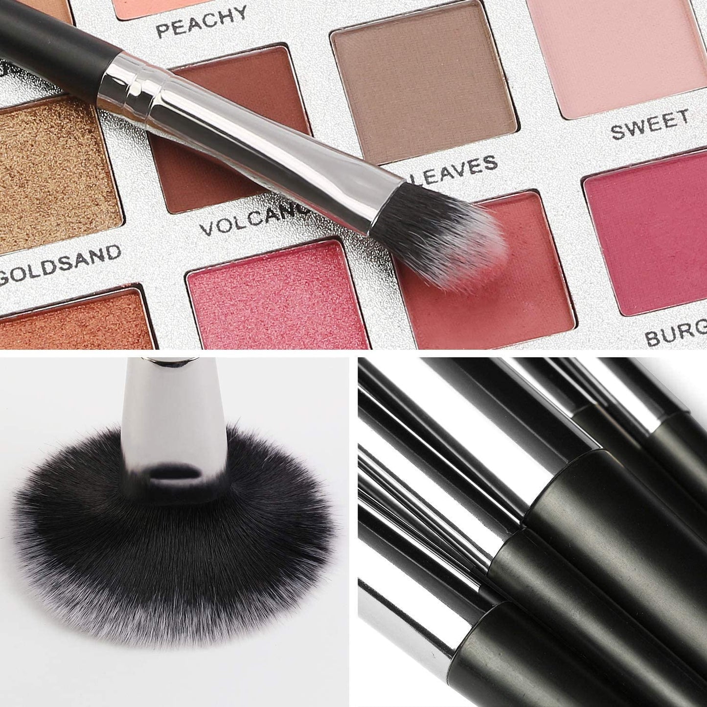 MAANGE 20-Piece Black/Silver Makeup Brush Set for Face & Eyes