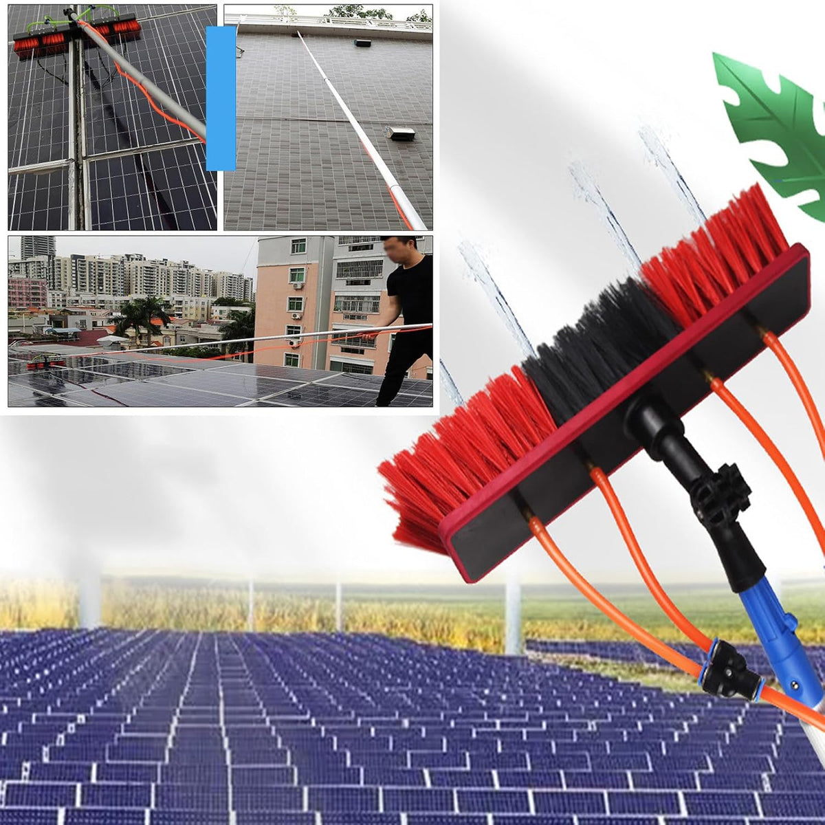 Window Cleaning Pole 5M Water Fed Brush 35CM Solar Panel Cleaner