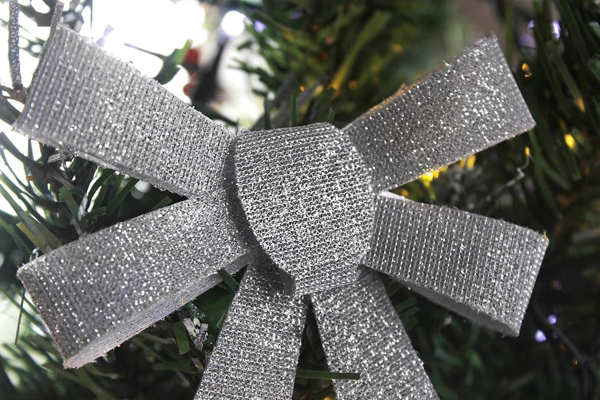 3pc Christmas Silver Glitter Bow Set