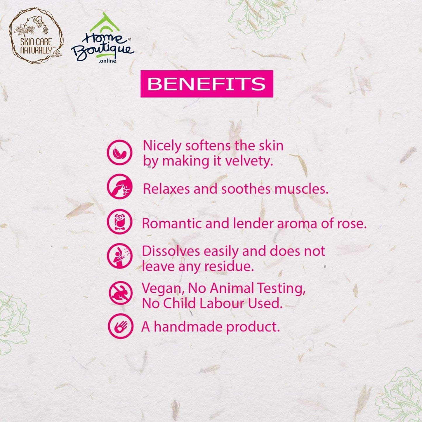 Natural Rose Bath Salts 200g for Muscle Pain Relief