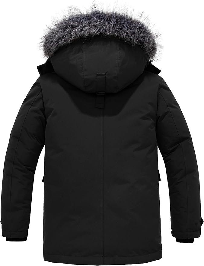 Mens Winter Puffer Coat Warm Windproof Hooded Parka Black Size L CHINMOON