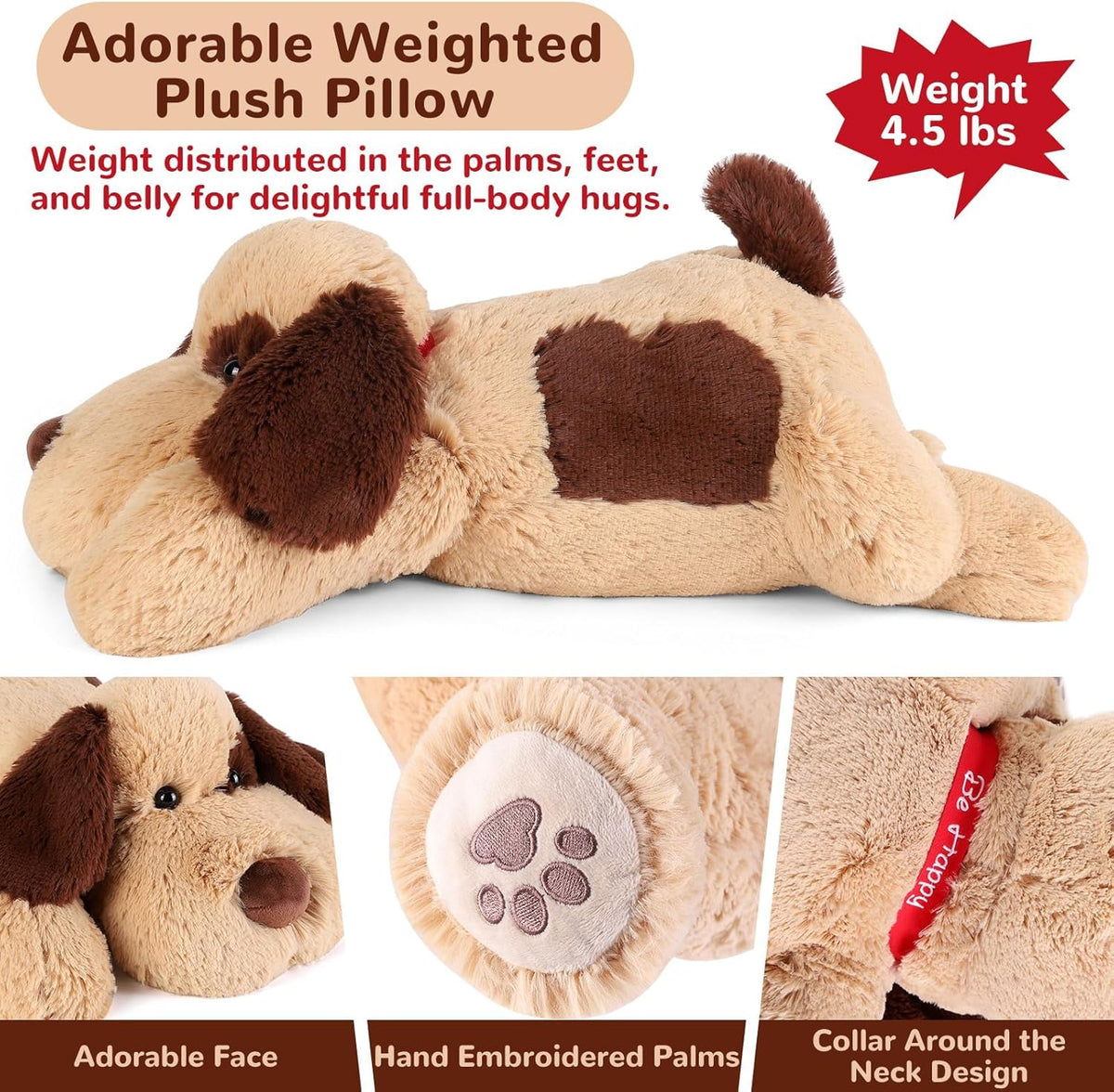 Lsoar Brown Weighted Stuffed Dog Plush Toy 32'' 6.5 lbs, Used- very good, scruffy packaging