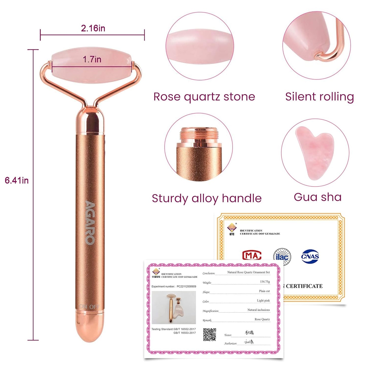 Agaro Rose Quartz 4-in-1 Face Roller Kit for Anti-Aging & Skin Firming