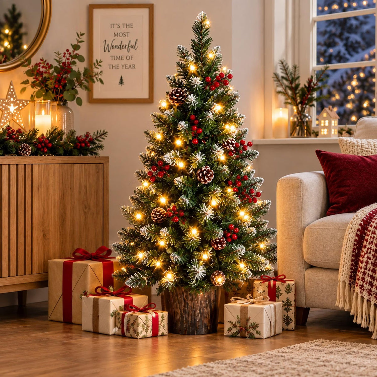 Small Pre Lit Christmas Tree 90cm with Snowy Branches
