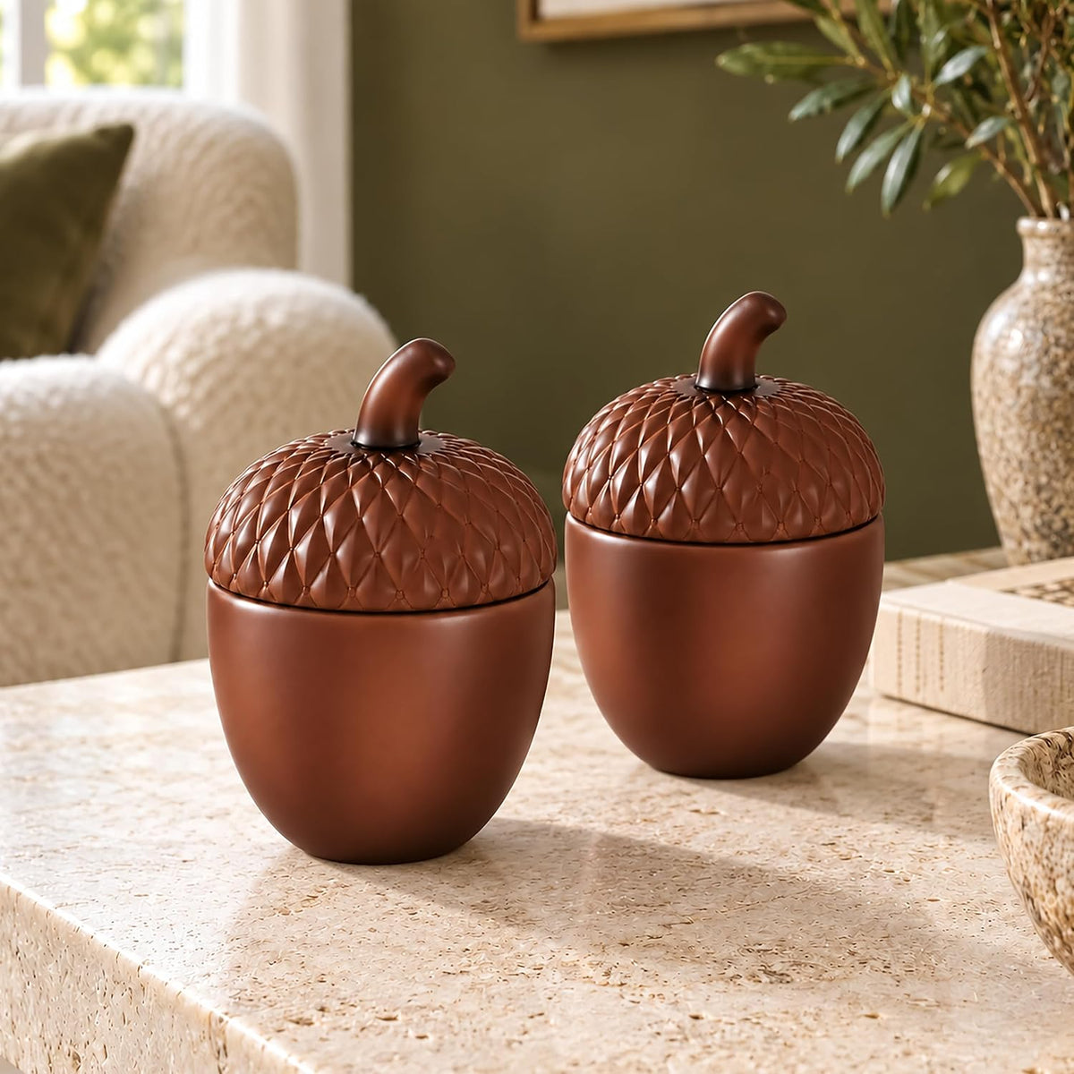 Set of 2 Autumn Scented Candles, Glass Jars with Lids