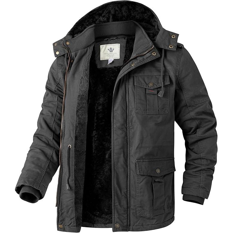 Mens Winter Parka Jacket Thick Fleece Lining Hooded Coat WenVen, Size M