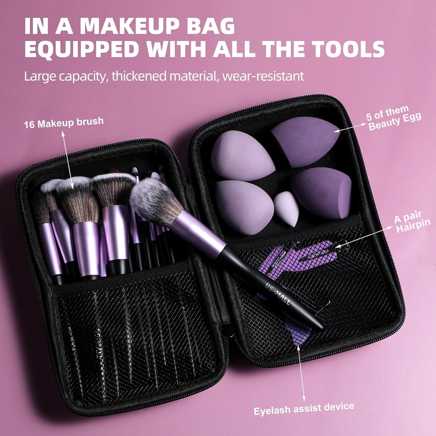 16-Piece Makeup Brush Set with Sponge & Eyeshadow Applicator