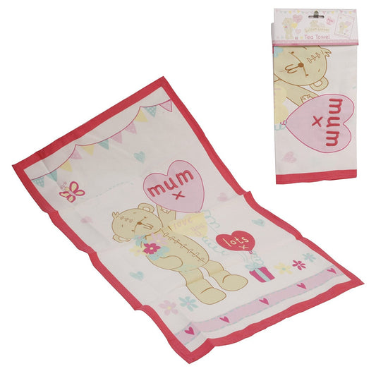'Mum' Button Corner Tea Towel