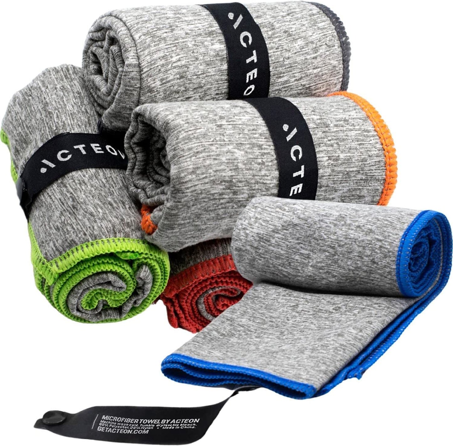 Acteon Microfiber Gym Towels 5 Pack, Quick Dry Silver ION Odor-Free Sweat Towel, Super Absorbent Fast Drying for Men/Women
