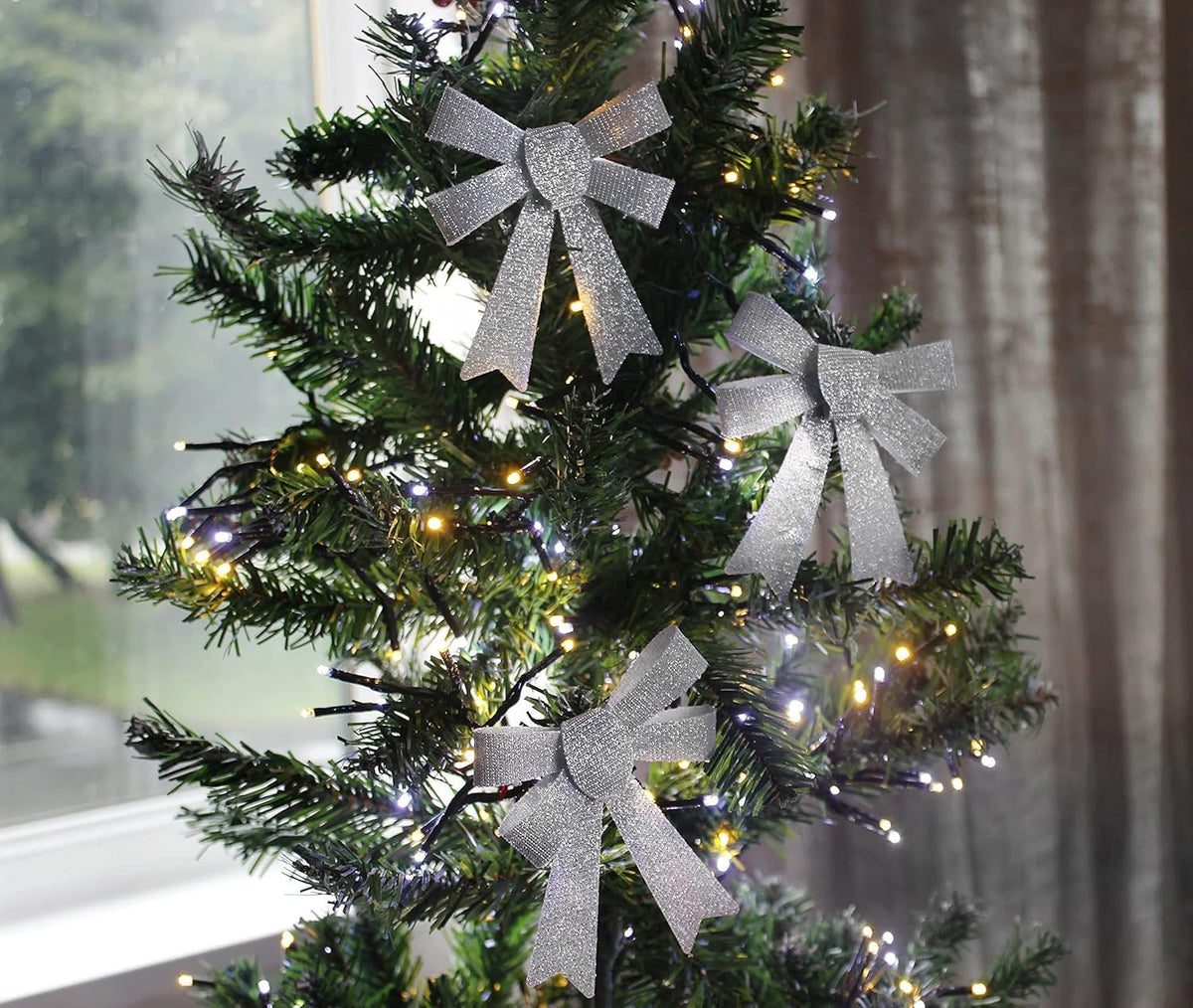 3pc Christmas Silver Glitter Bow Set