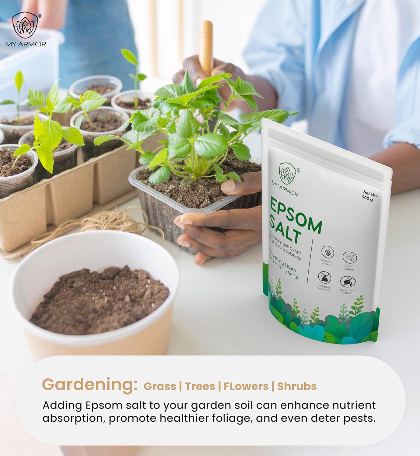 MY ARMOR Epsom Bath Salt Powder 900g for Muscle Relief and Gardening