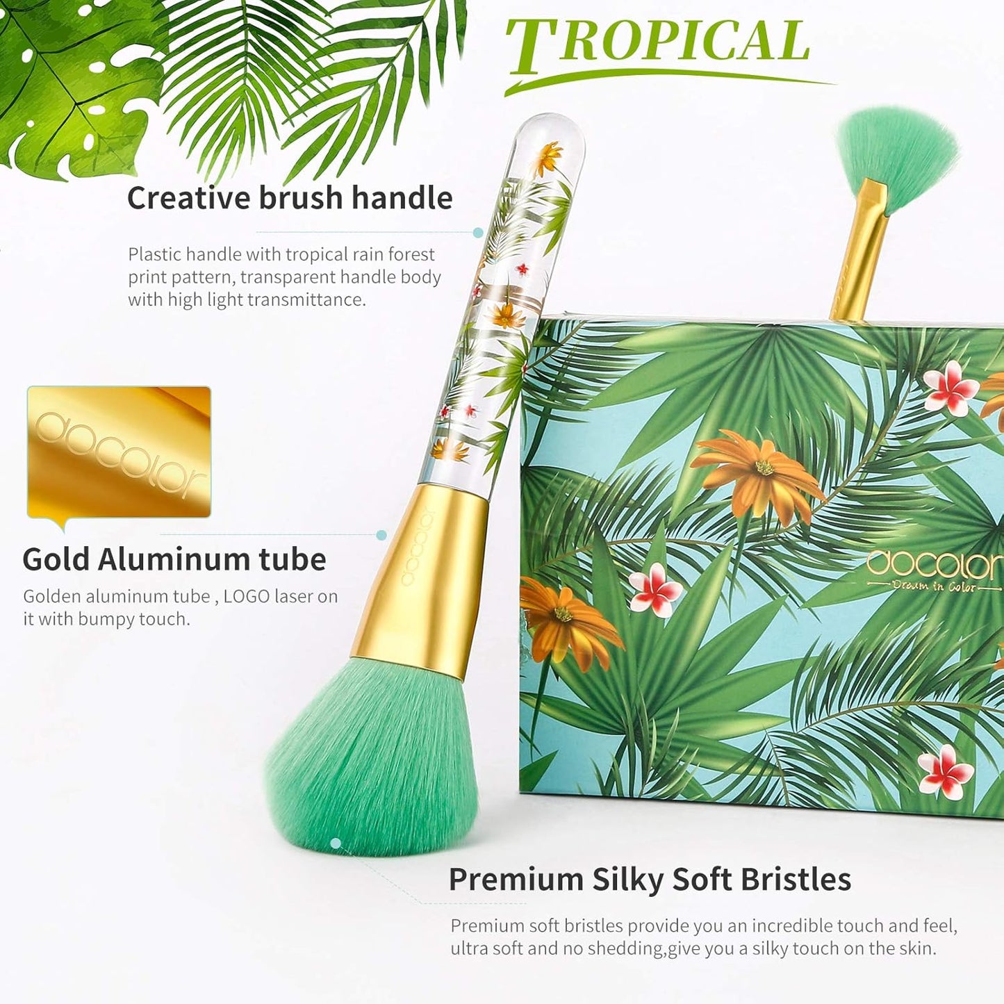 Docolor 14-Piece Tropical Makeup Brush Set - Professional Synthetic Brushes