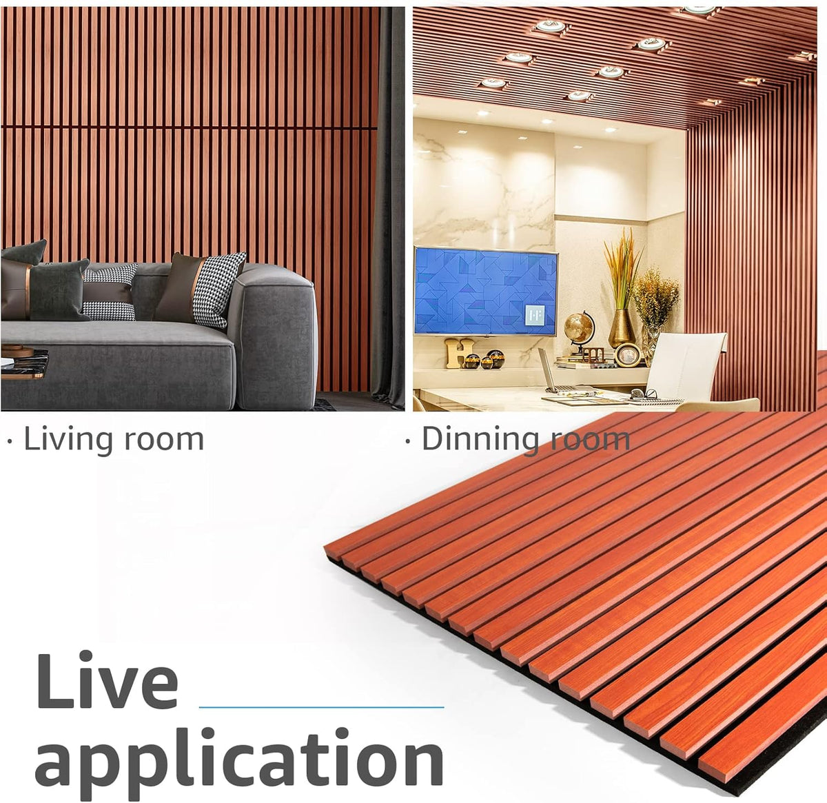 Acoustic Wood Slatted Wall Panels 2 Pack 60x120cm 3D Effect Cherry Finish Art3d