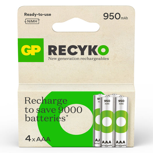 GP Recyko AAA 950mAh Rechargeable Batteries - Pack of 4