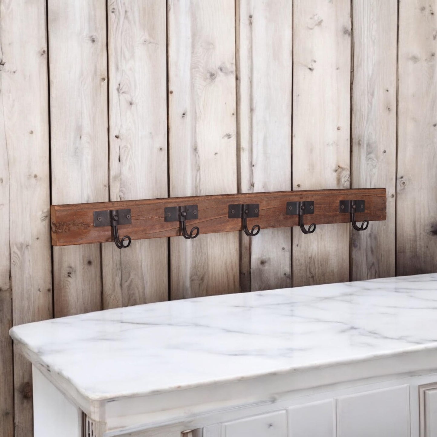 70CM RECLAIMED WOODEN 5 HOOK WALL HANGER