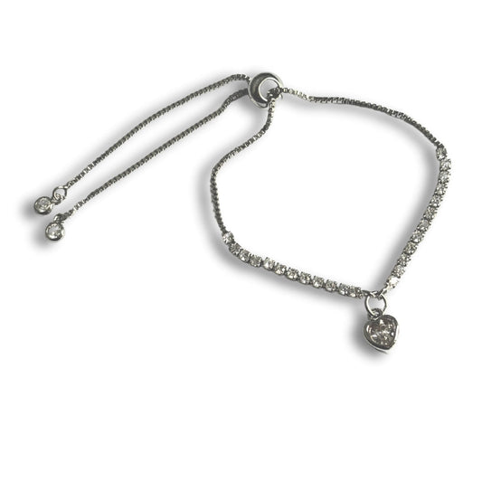 Aye Do Gifts Cubic Zirconia Heart Charm on Fine Silver Diamante Slider Bracelet
