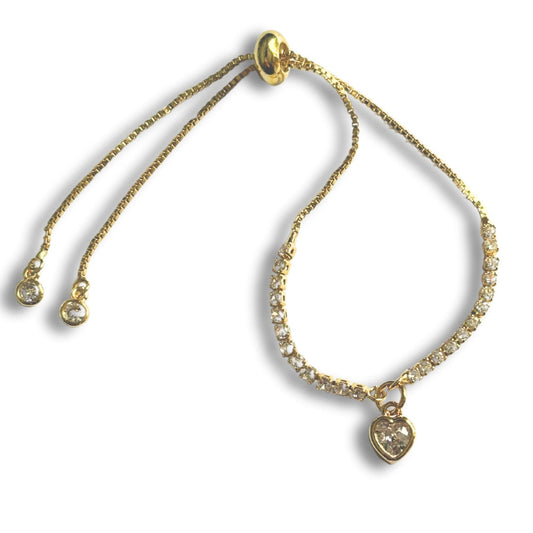 Aye Do Gifts Cubic Zirconia Heart Charm on Fine Gold Diamante Slider Bracelet