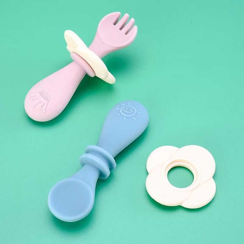 KikiBoo Silicone Baby Spoon & Fork Set – Short Handle Self-Feeding