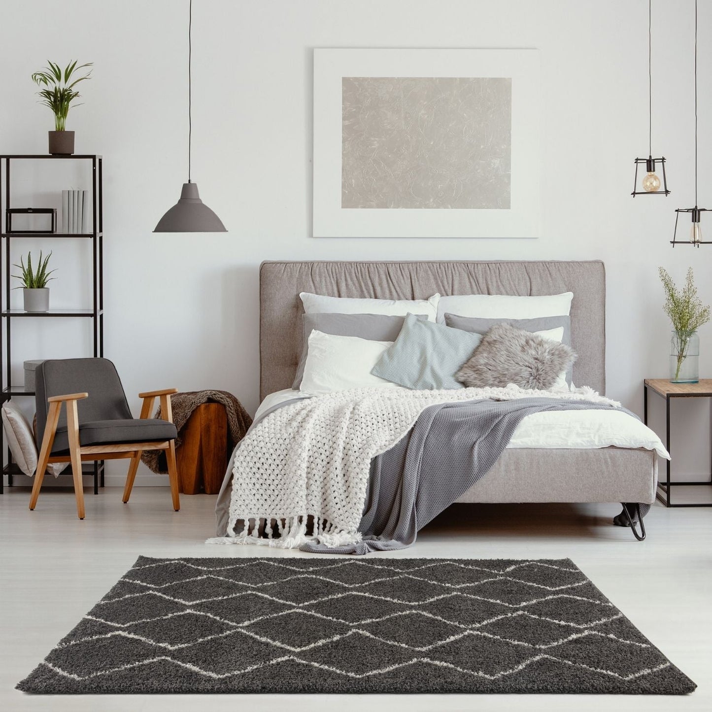 Moroccan Dark Grey Shaggy Rug | 840