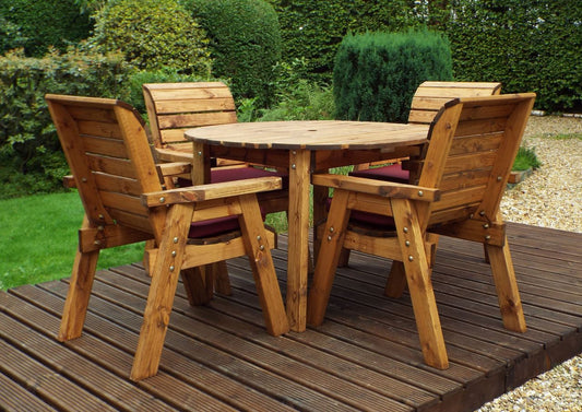 Charles Taylor Trading Four Seater Round Table Set With Burgundy Cushion Brown