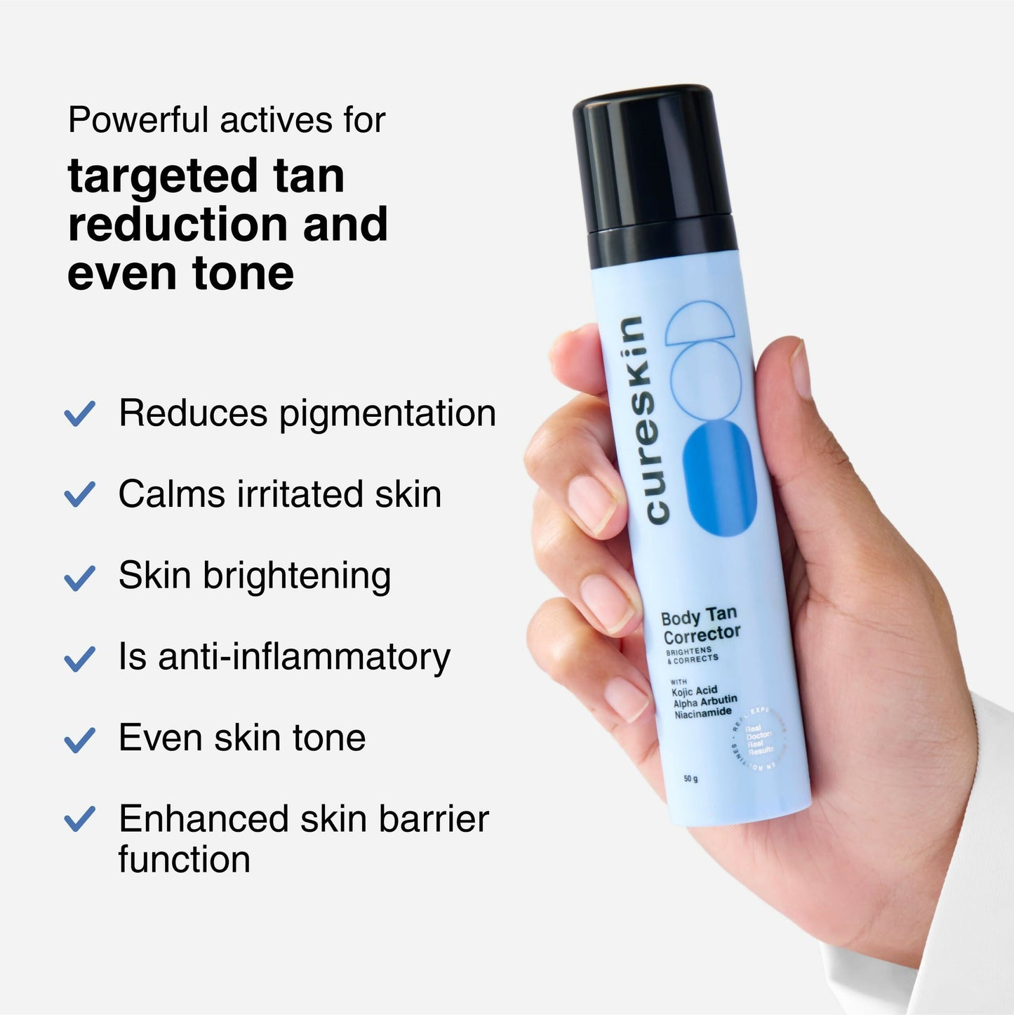 Cureskin Body and Face Tan Corrector - Remove Tan & Achieve Brighter Skin with Kojic Acid, Alpha Arbutin and Niacinamide