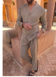 Casual Long-sleeved Suits Fashion Lapel Single-breasted Shirt Top And Slim-fit Trousers Men Clothing