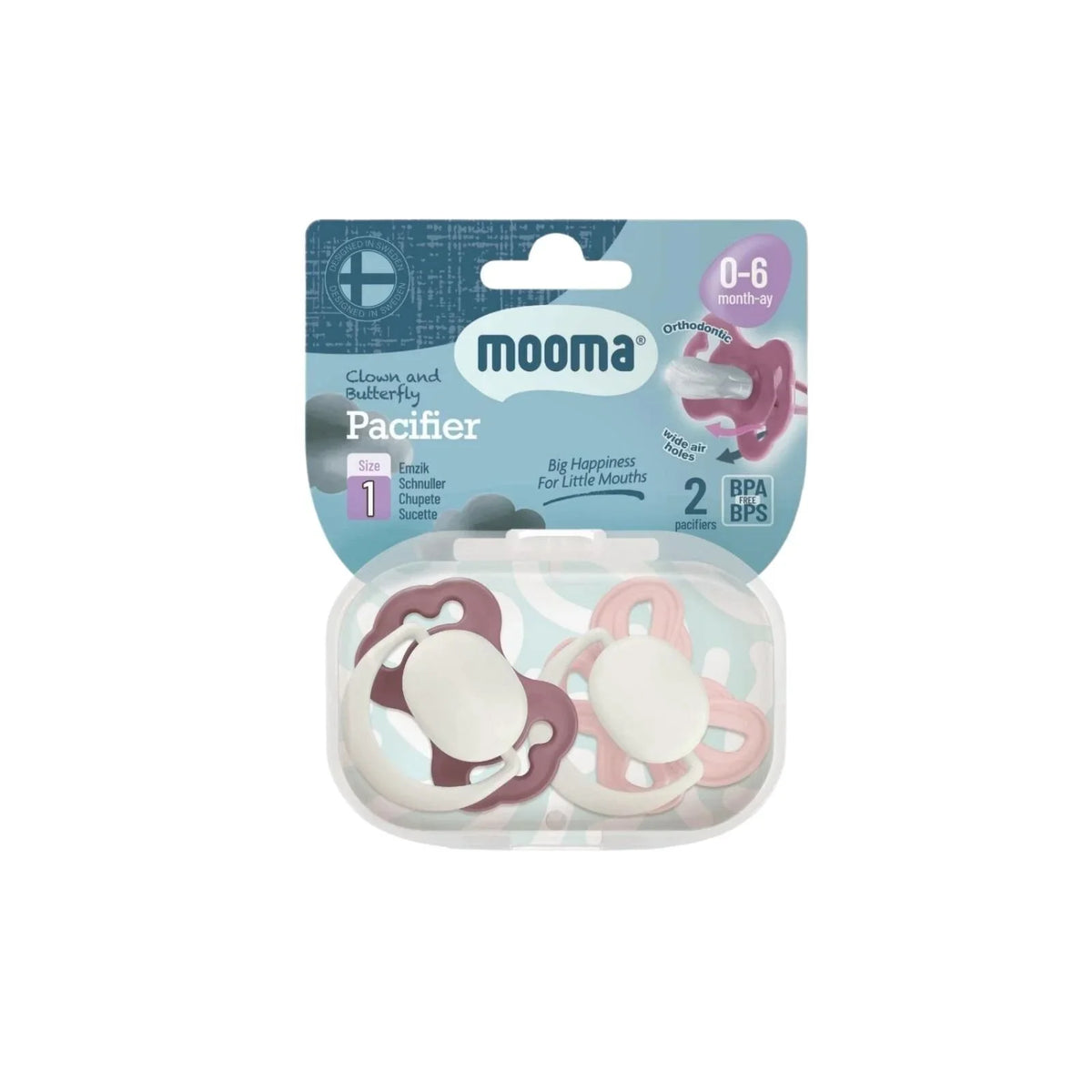 Mooma Clown & Butterfly Soothers 0-6 months Pack of 2 - Brownish Purple & Baby Pink