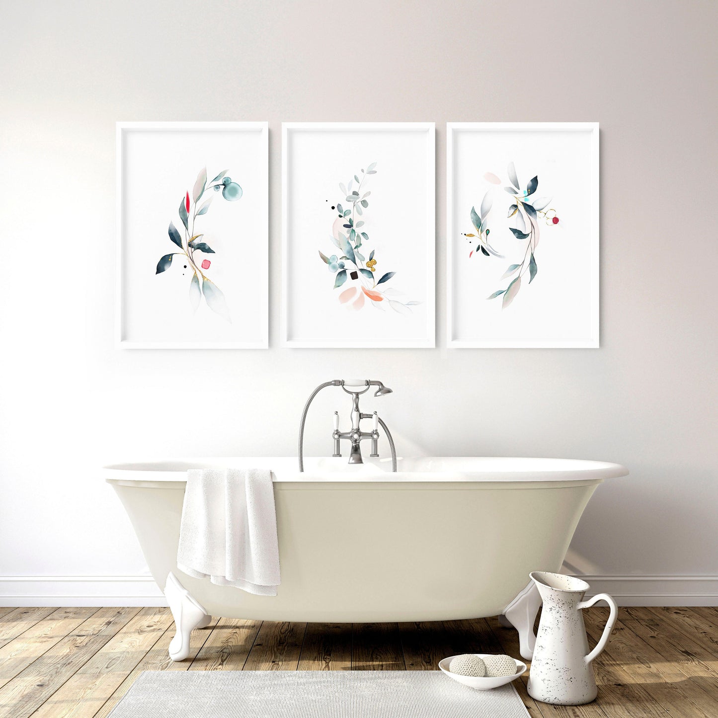 Bathroom wall decor UK | Set of 3 Botanical art prints