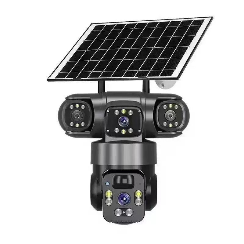 V380 360-Degree Panoramic 3-View 3-Lens Wireless WiFi/4G Solar-Powered Camera Surveillance System