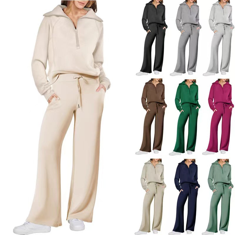 Europe And America Foreign Trade Autumn And Winter Fashion Casual Sport Two-piece Set For Women