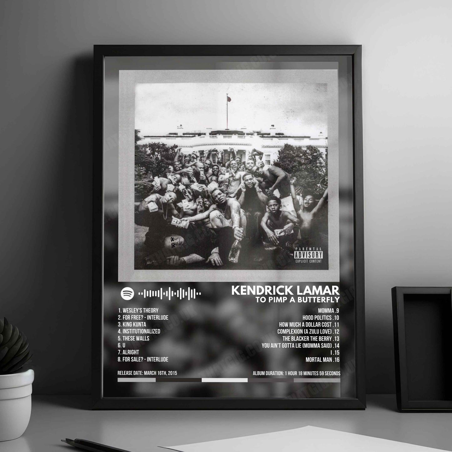 Kendrick Lamar "To Pimp A Butterfly" Album Cover Poster - with Complete Tracklist