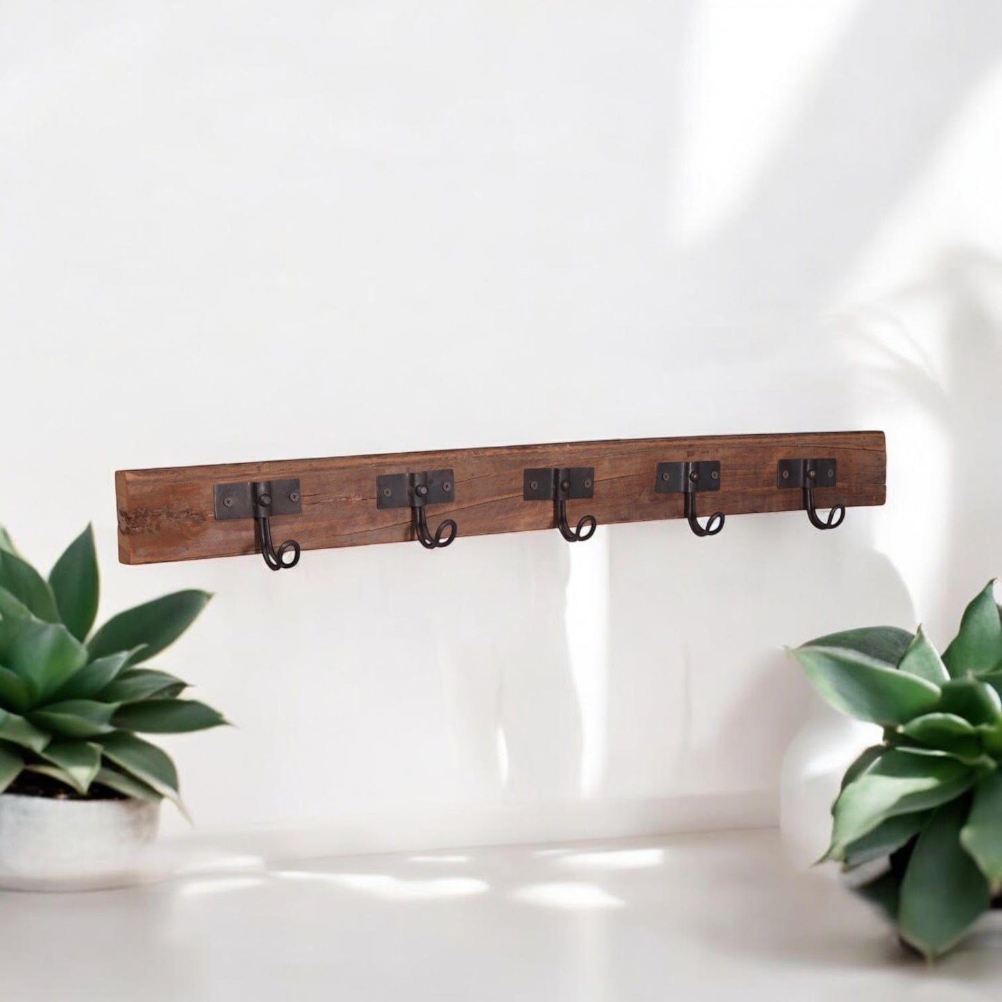 70CM RECLAIMED WOODEN 5 HOOK WALL HANGER
