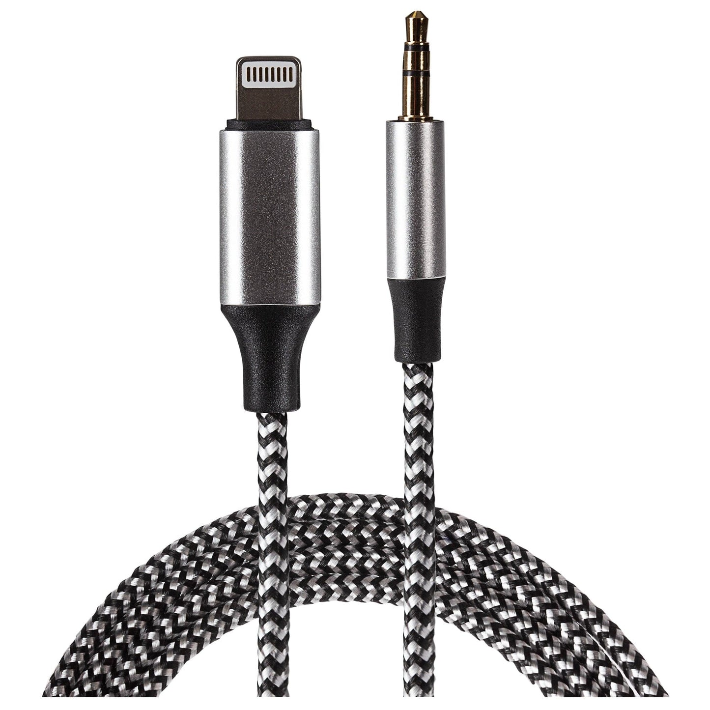 Maplin Lightning to 3.5mm Aux Stereo 3 Pole Jack Plug Braided Cable - Silver, 1m