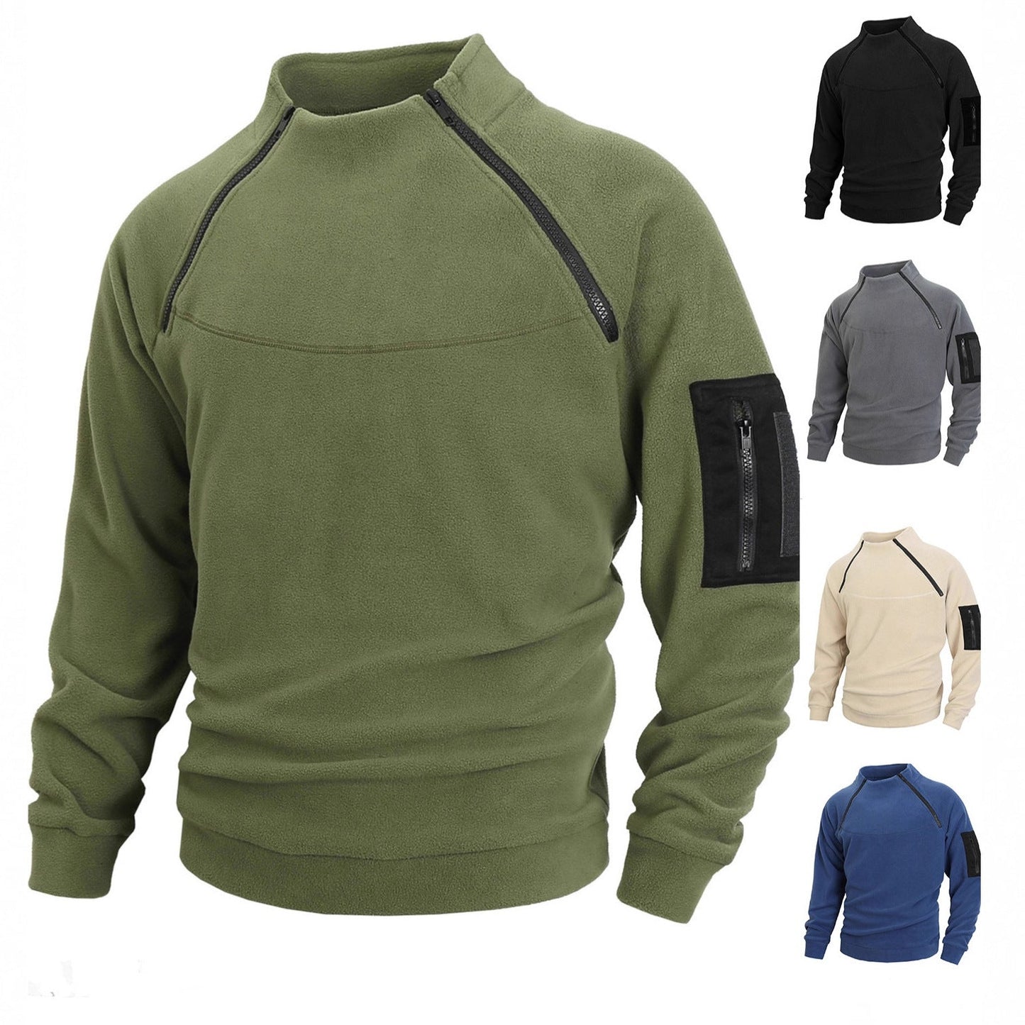 Men's Premium Coral Fleece Pullover Coat - Stand Collar Long Sleeve Winter Jacket