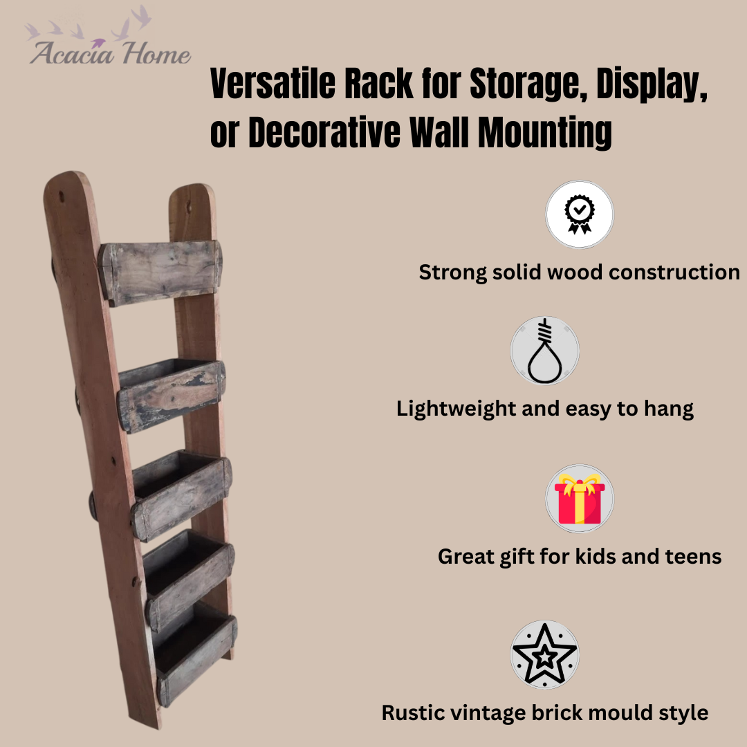 120CM RECLAIMED WOODEN WALL 5 BRICK  RACK