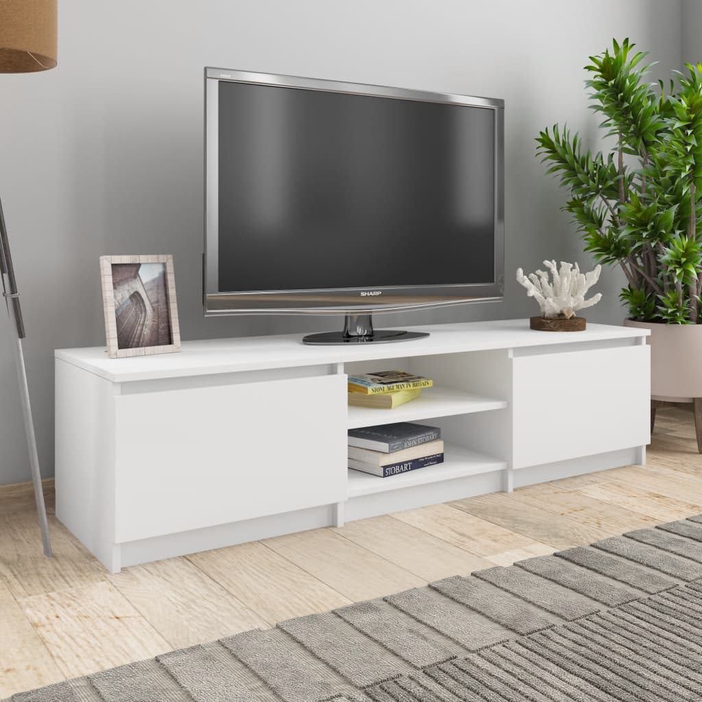 Modern Wooden 55 Inch TV Tele Stand Unit Cabinet With 2 Doors & Open Storage