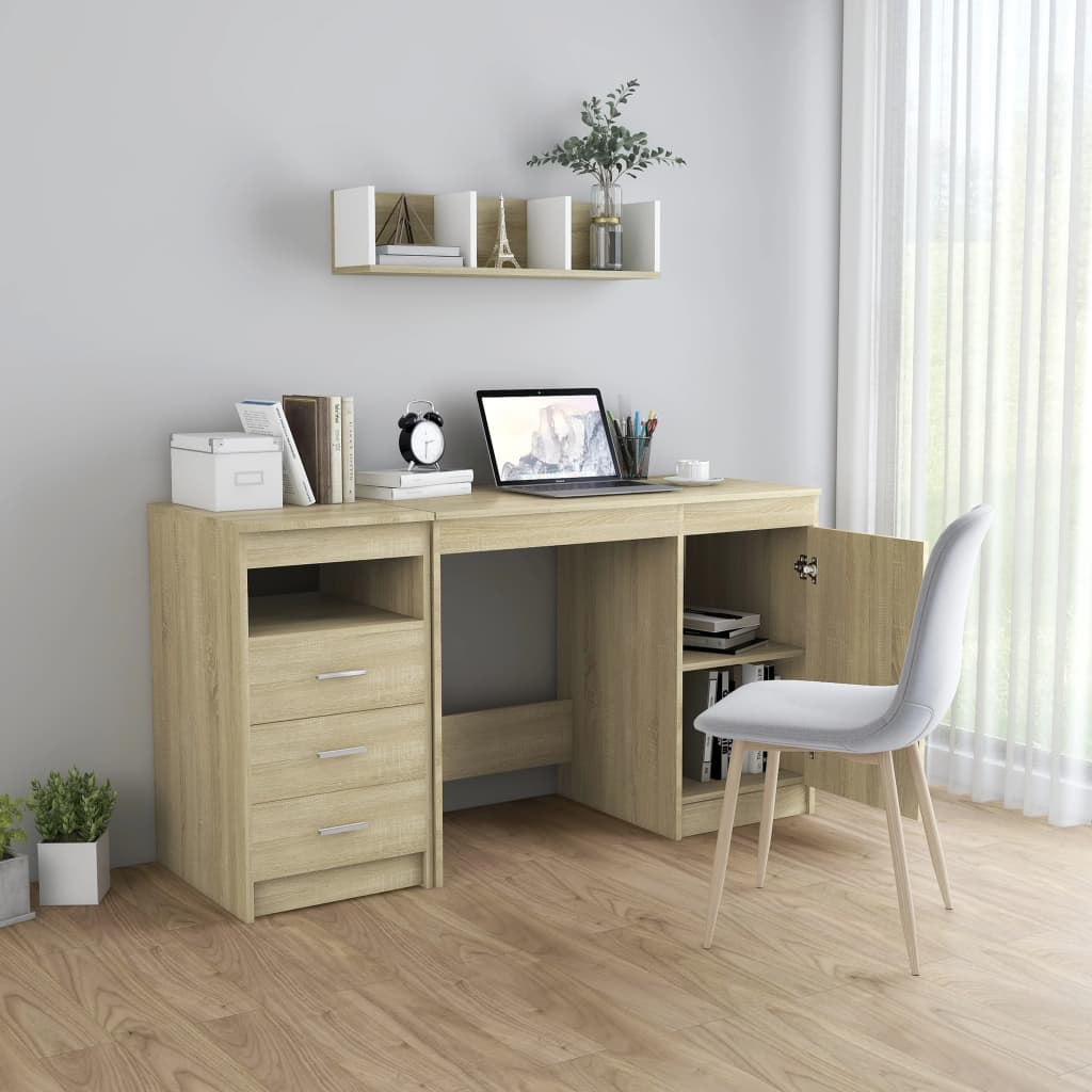 Modern Wooden Large Home Office Computer Writing Desk With 3 Drawers Cupboard