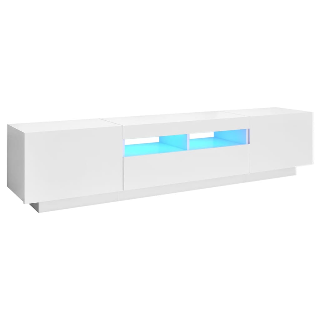 Modern Wooden 2pcs 70 Inch TV Tele Stand Unit Cabinet With LED Lights & Storage