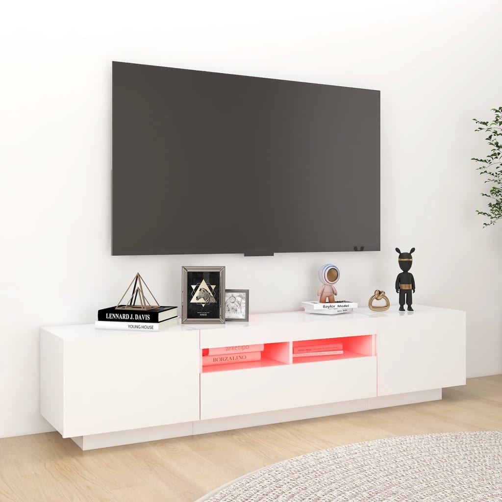 Modern Wooden 2pcs 70 Inch TV Tele Stand Unit Cabinet With LED Lights & Storage