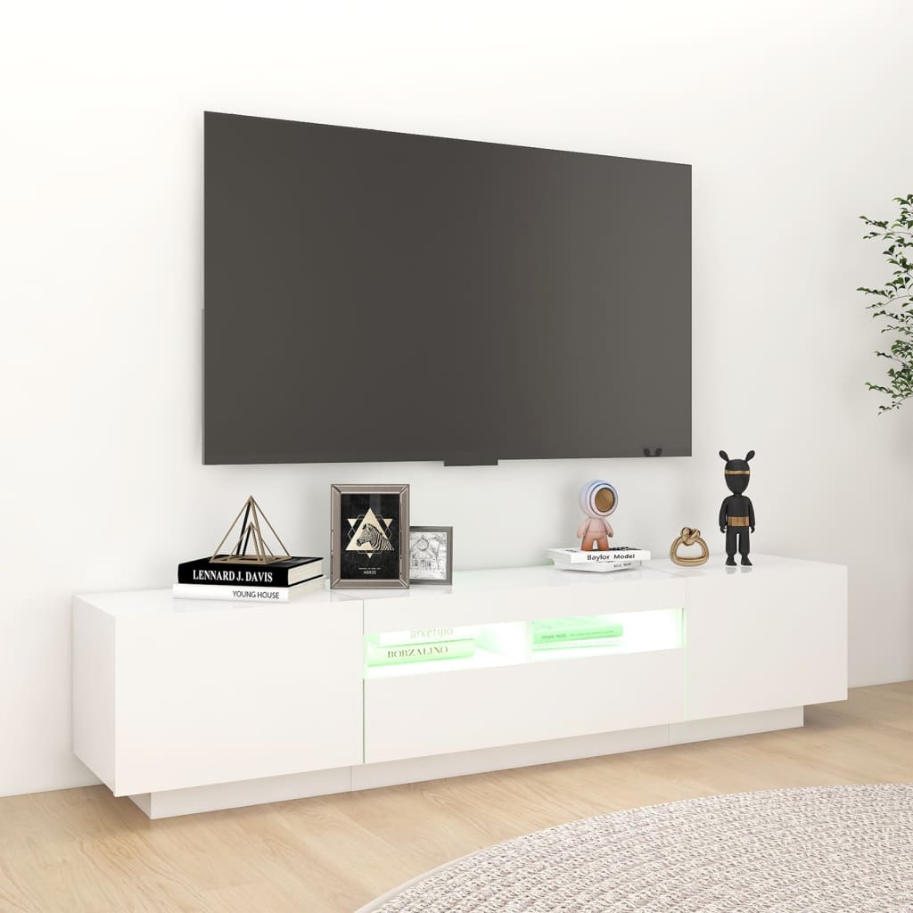 Modern Wooden 2pcs 70 Inch TV Tele Stand Unit Cabinet With LED Lights & Storage