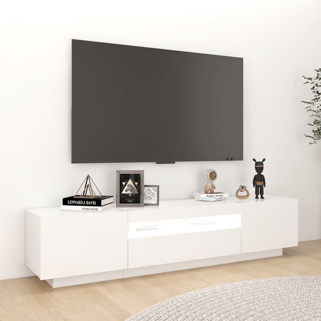 Modern Wooden 2pcs 70 Inch TV Tele Stand Unit Cabinet With LED Lights & Storage