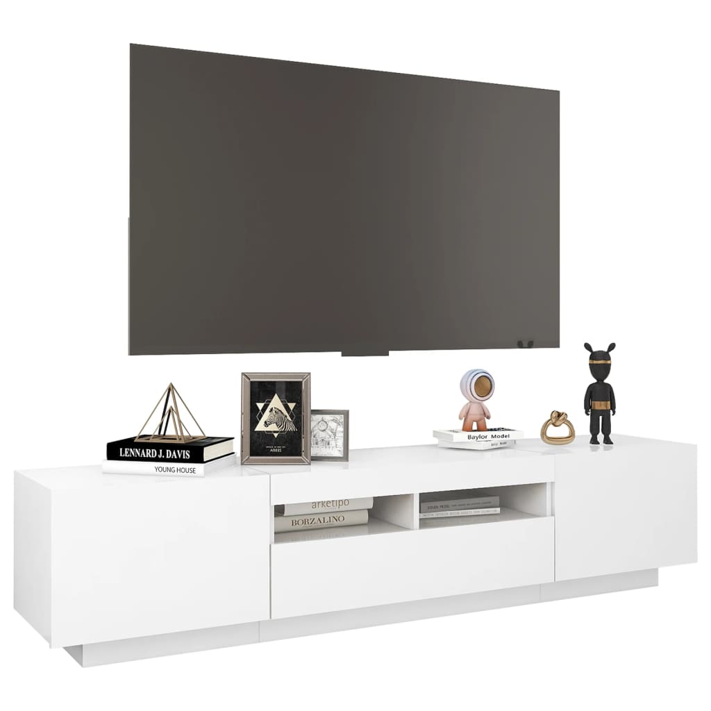 Modern Wooden 2pcs 70 Inch TV Tele Stand Unit Cabinet With LED Lights & Storage