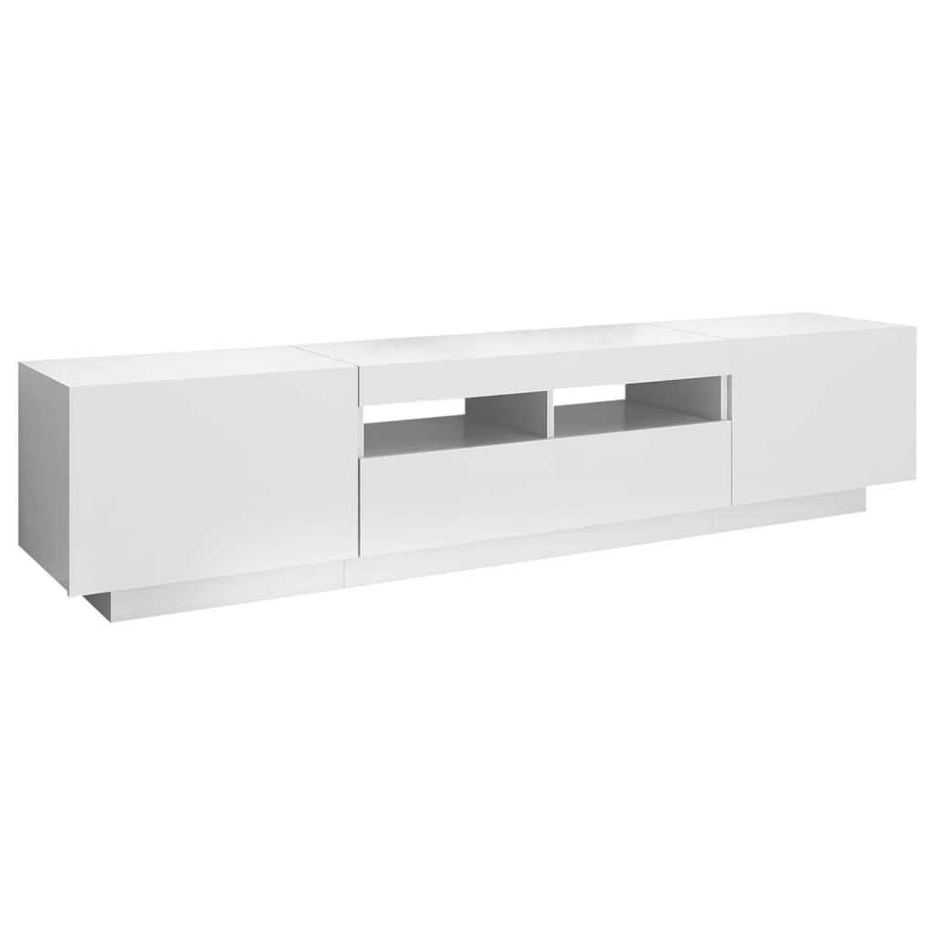 Modern Wooden 2pcs 70 Inch TV Tele Stand Unit Cabinet With LED Lights & Storage
