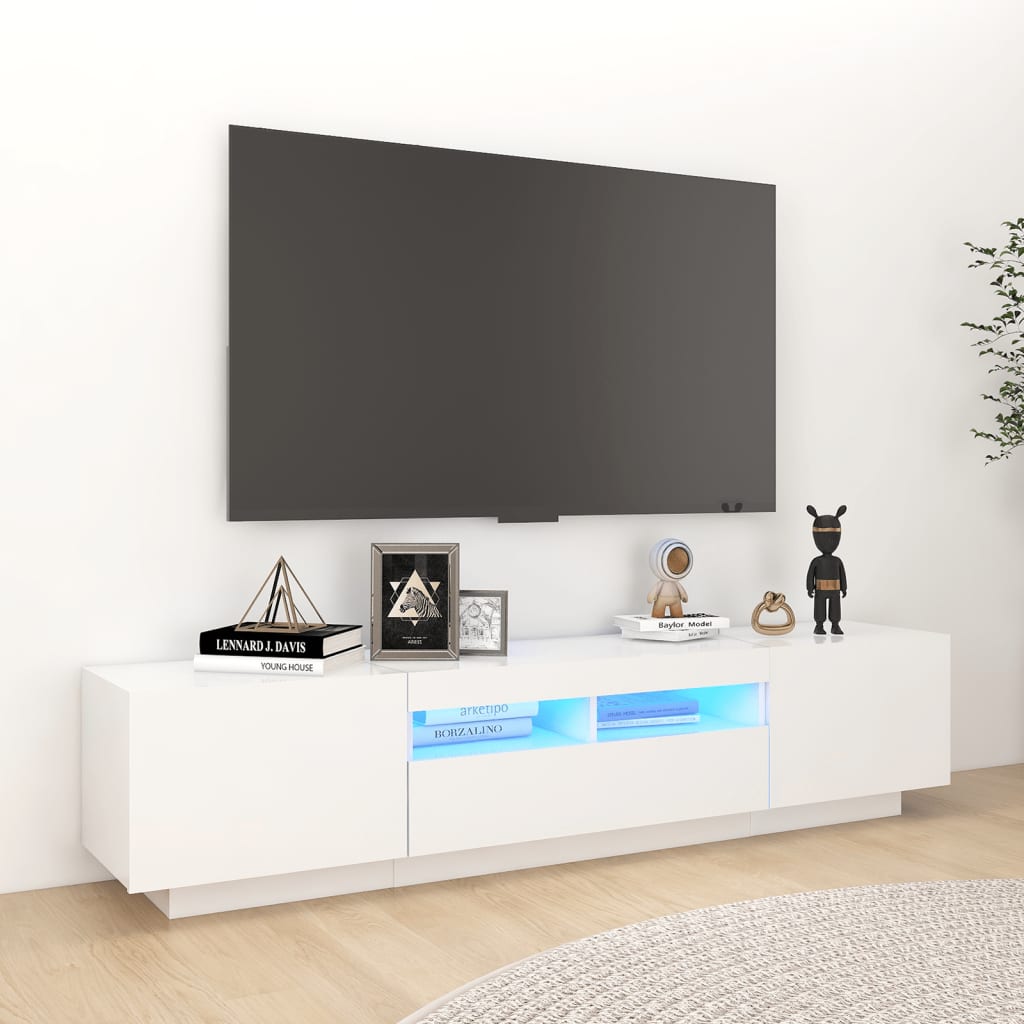 Modern Wooden 2pcs 70 Inch TV Tele Stand Unit Cabinet With LED Lights & Storage