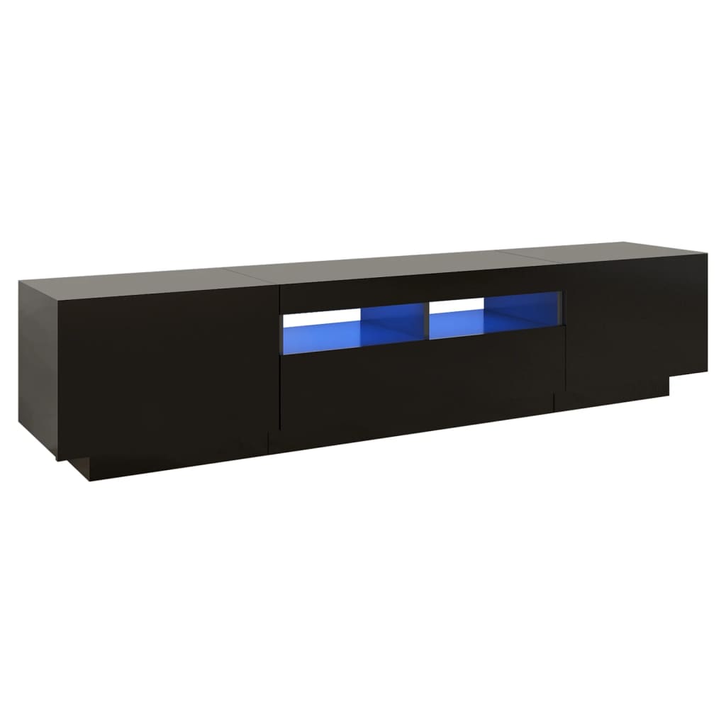 Modern Wooden 2pcs 70 Inch TV Tele Stand Unit Cabinet With LED Lights & Storage