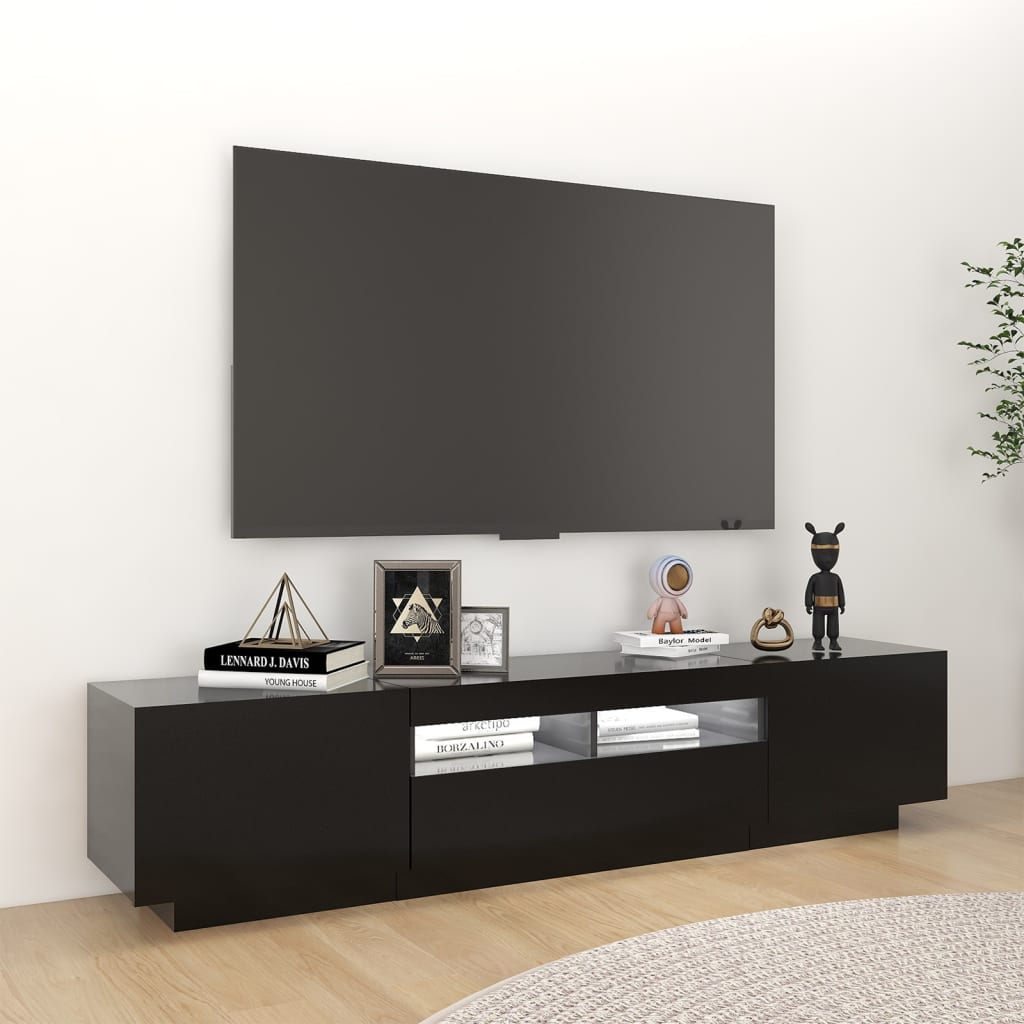 Modern Wooden 2pcs 70 Inch TV Tele Stand Unit Cabinet With LED Lights & Storage