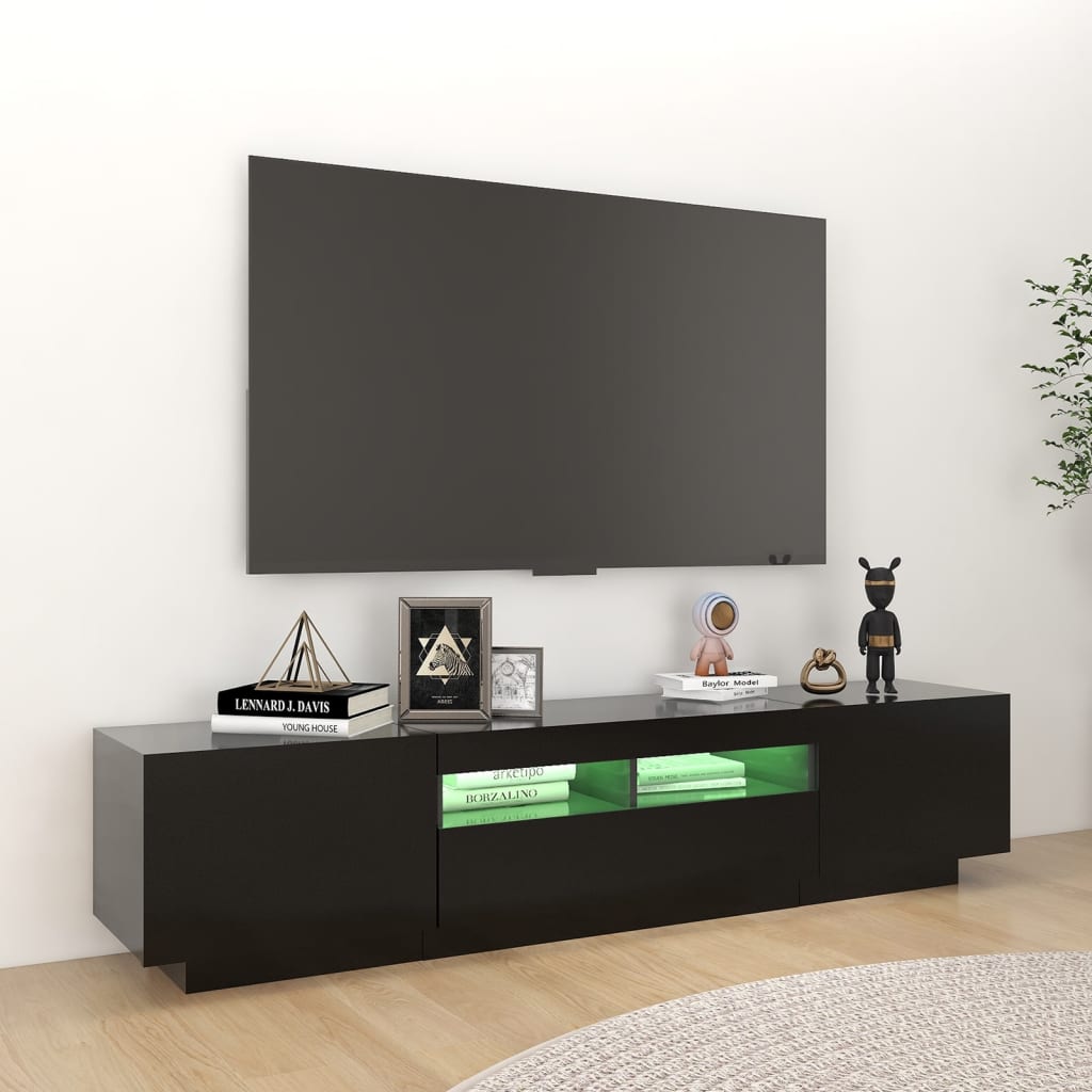Modern Wooden 2pcs 70 Inch TV Tele Stand Unit Cabinet With LED Lights & Storage