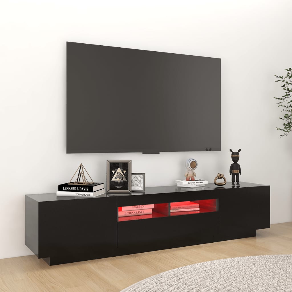 Modern Wooden 2pcs 70 Inch TV Tele Stand Unit Cabinet With LED Lights & Storage