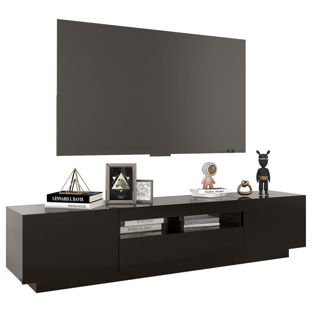 Modern Wooden 2pcs 70 Inch TV Tele Stand Unit Cabinet With LED Lights & Storage