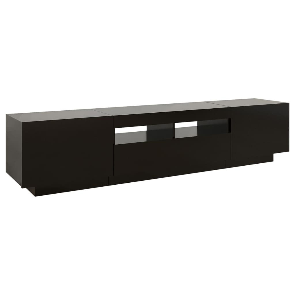 Modern Wooden 2pcs 70 Inch TV Tele Stand Unit Cabinet With LED Lights & Storage